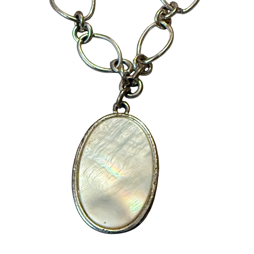 Vintage Avon Silver Necklace with Iridescent Mother of Pearl Pendant